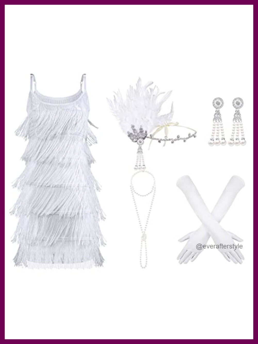 1920s Flapper Costume Set: Dress, Headband, Necklace, Earrings, Gloves, Stick